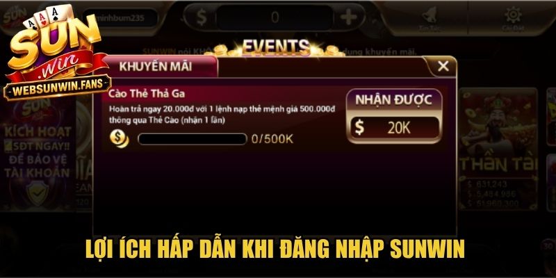 Lợi ích hấp dẫn khi đăng nhập Sunwin 
